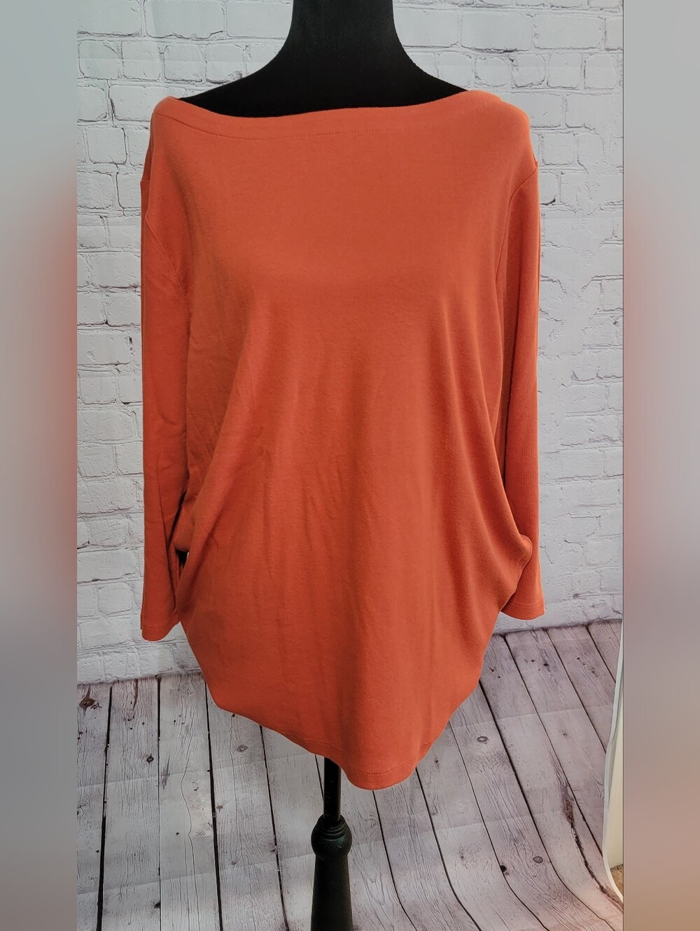 Chico's Burnt Orange Boatneck Long Sleeve Top Size 3(XL)